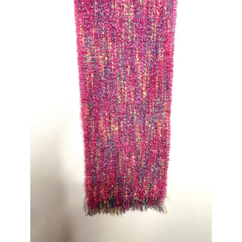 DONEGAL DESIGN Mohair Wool Scarf Ireland Woven Pink Fringe Pastels Cozy artsy